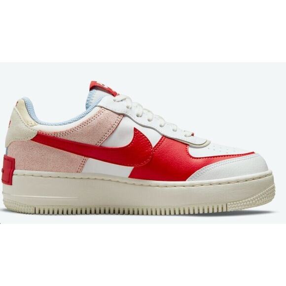 Nike Air Force 1 Shadow Cracked Leather White-Red Women's Size 6 - Picture 10 of 10